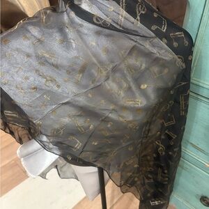 Black and Gold Sheer Music Note Scarf